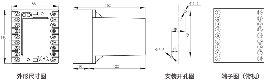 JZS-7/321凸出式板前接线外形尺寸和安装尺寸图