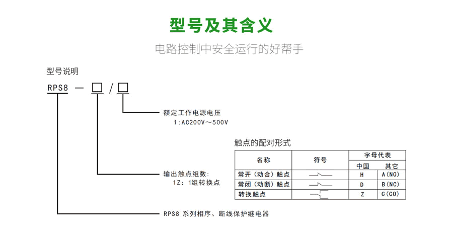 RPS8相序、断线保护继电器型号及含义